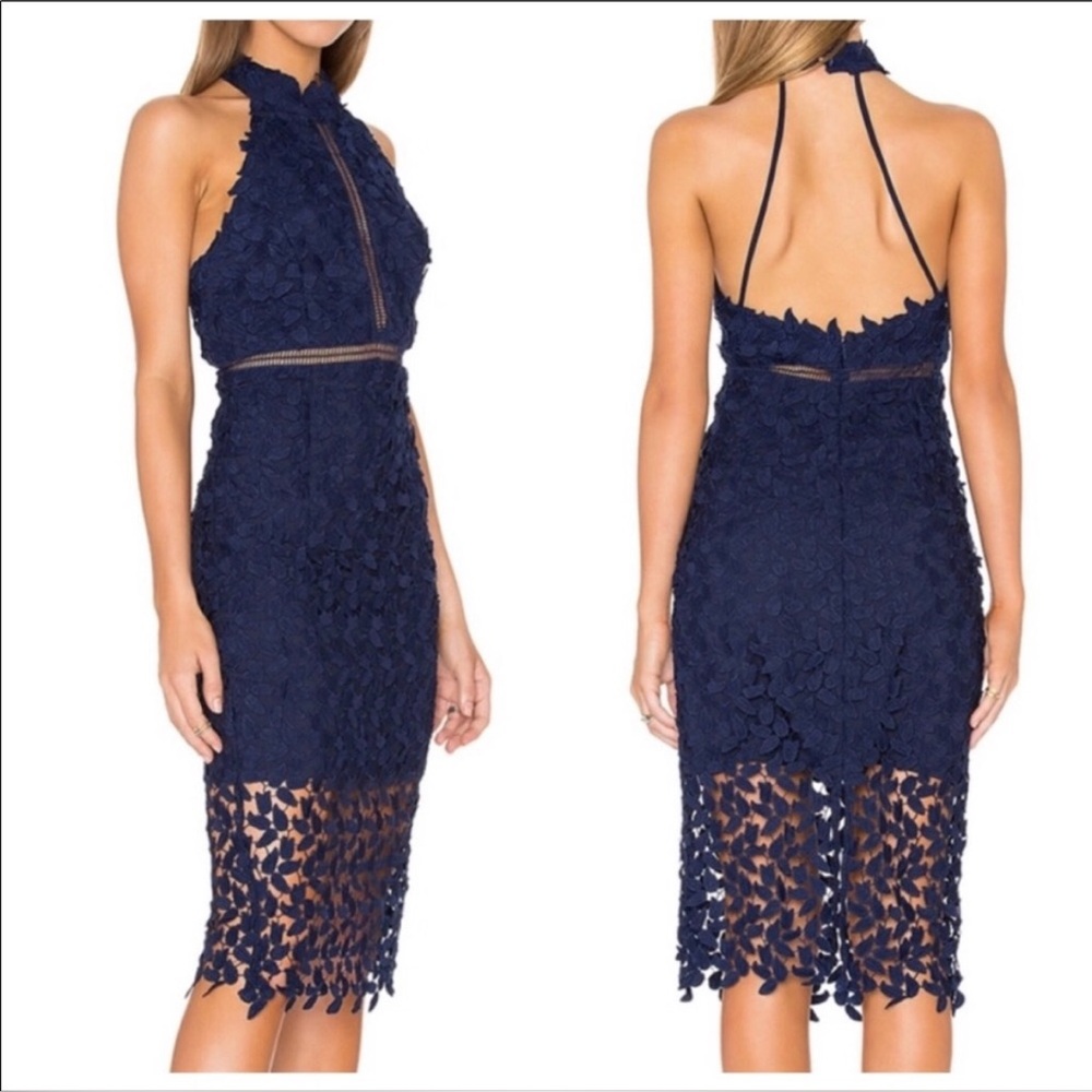 Bardot Navy Halter Lace Dress